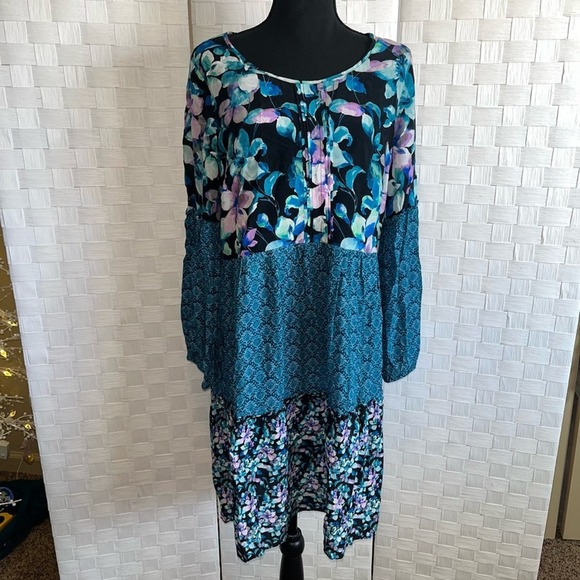 Soft Surroundings Night Bloom Floral Patchwork Dress Blue Women’s Size Small - Picture 10 of 11